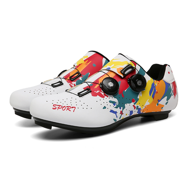 

double buckle graffiti mtb bike shoes cycling men racing bicycle cleat professional self-locking sneaker footwear, Black