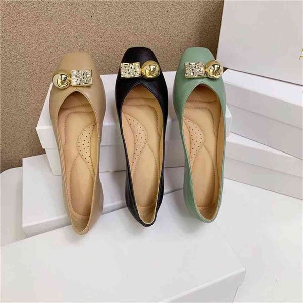 

80% off outlet store leather flat shoes women's new square head leisure doudou shoes women's soft leather soft sole single shoes c, Black