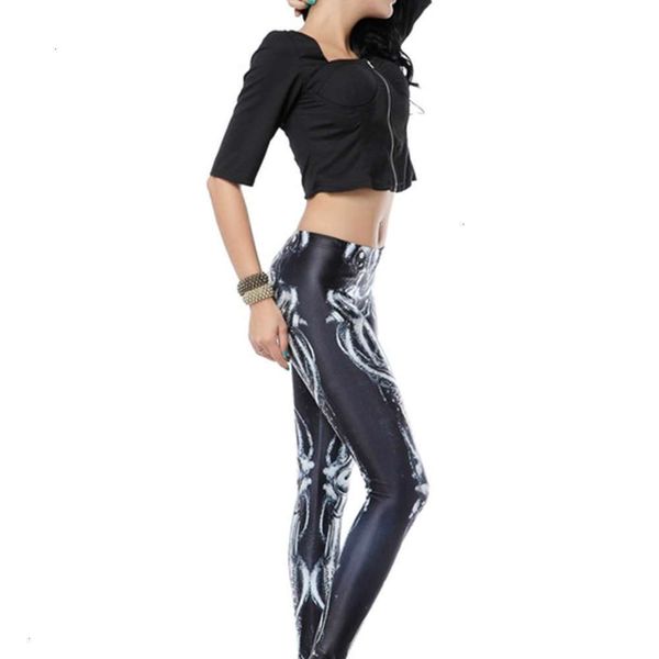 

halloween party dance women's costume skull print leggings kdk1140, Black