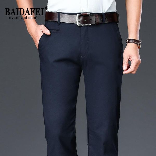 

men's pants baidafei summer linen suit business high waist stretch elastic thin loose trousers male brand clothes, Black