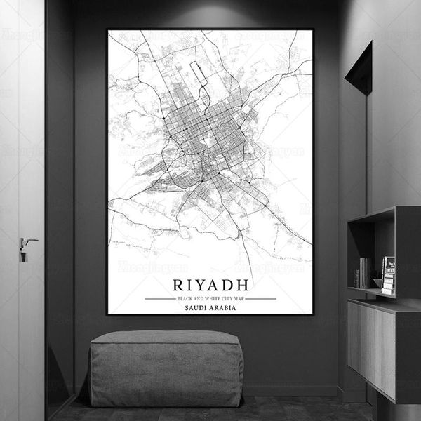 

paintings black and white city map saudi arabia the riyadh poster hd print wall art canvas nordic landspace painting for home decor