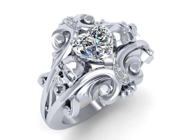 

statement fashion jewelry punk style heart shape wedding bands for couple engagement rings women gothic, Slivery;golden