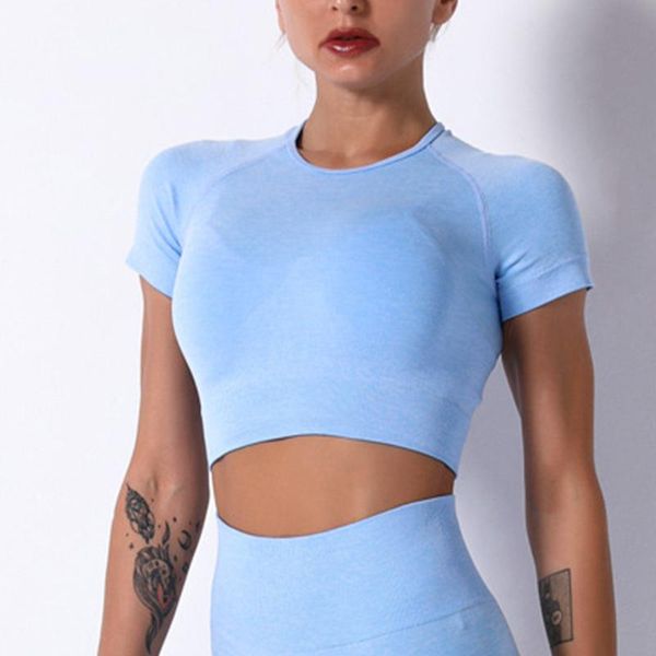 

women short sleeve t-shirts sport woman fitnes seamless shirt fitness yoga t-shirt female sports women's crop outfit