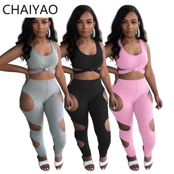 

women's tracksuits 42h1666 summer hollow out solid short vest and pant 2 piece set two women plus size slim tracksuit, Gray