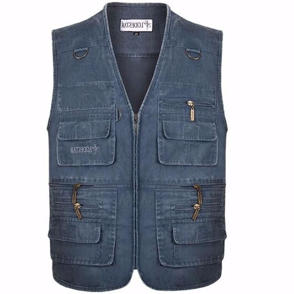 

men's jackets middle large jeans man vest multi pocket shoulder, Black;brown