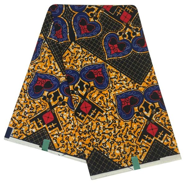 

ribbon fabric 6yards gold polyester heart-shaped pattern printed african wax 6 yards, Pink;blue