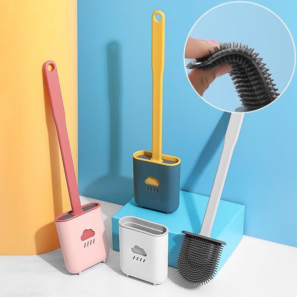 

silicone toilet brush with holder creative cleaning set flat head water leak proof base wc accessories bath accessory