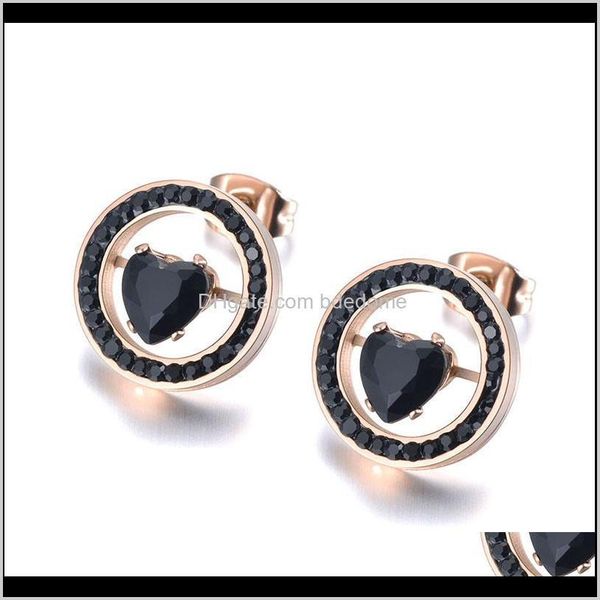 

jewelry drop delivery 2021 stainless steel white & black clay rhinestone stud earrings for women rose gold heart cz crystal christmas gift j, Golden;silver