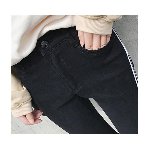 

women's jeans korean black and white nine points micro-flared pants, Blue