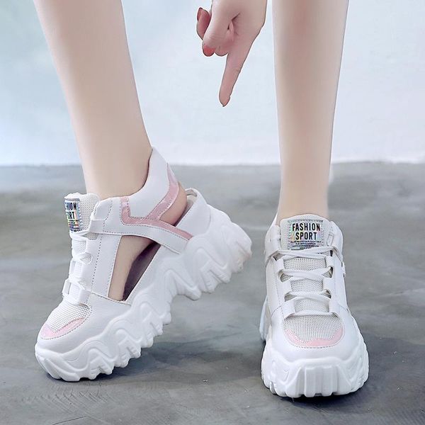 

dress shoes woman high heels thick sole sneakers mujer drop summer women wedge sandals round toe lace up chunky platform, Black