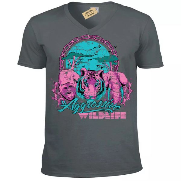 

agresiva vida salvaje camiseta hombre cuello en v, White;black