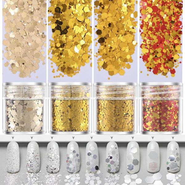 

nail glitter 4pcs/lot powder holographic phosphor chrome sequins pigments aurora neon ornaments 24color, Silver;gold