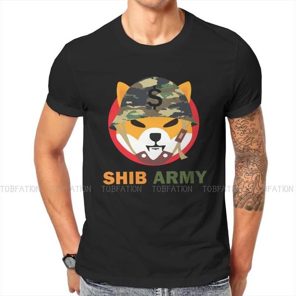 

men's t-shirts crypto shiba inu coin shib army t shirt vintage punk summer large cotton clothes harajuku o-neck tshirt, White;black