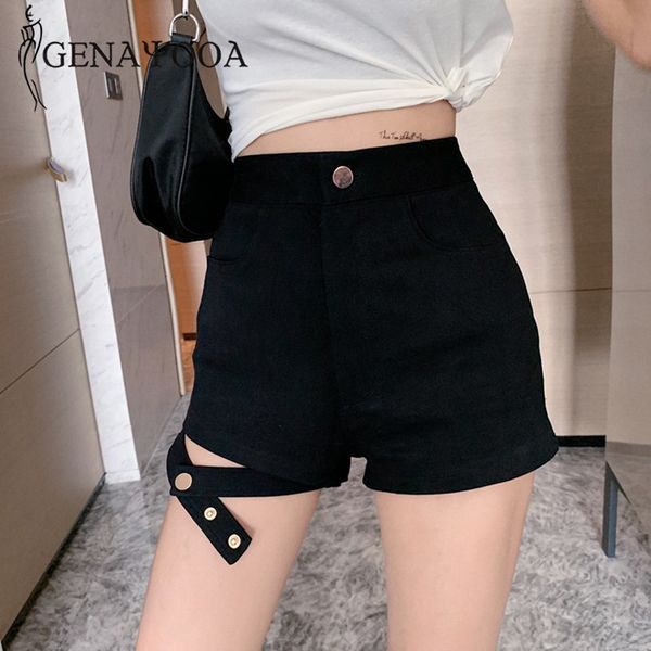 

genayooa mini short jeans streetwear skinny waisted for women black high elastic denim shorts feminino 210417, White;black