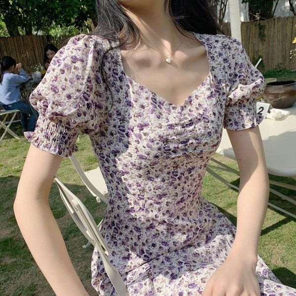 

casual dresses women summer vintage floral dress midi vestido de mujer femme robe, Black;gray