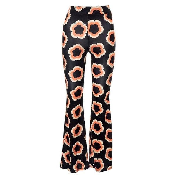 

women's pants & capris women floral print flared high waist wide leg trousers stretch bell bottom fashion casual, Black;white