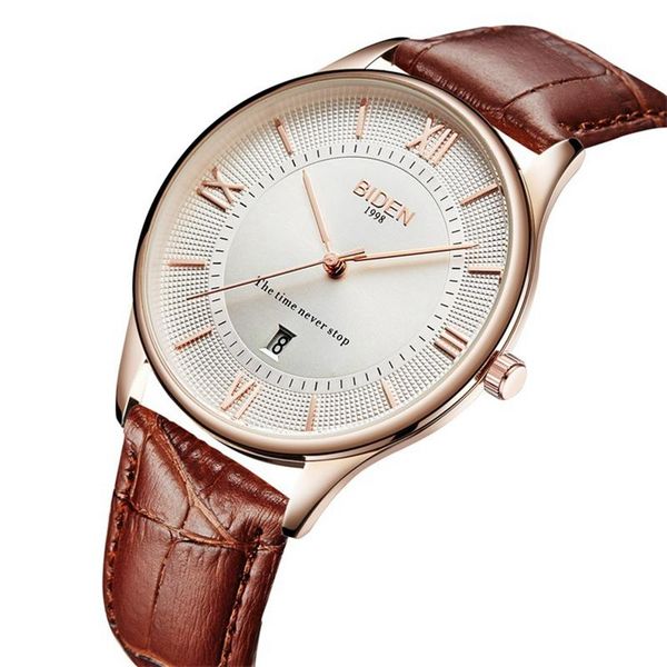 

wristwatches mew man fashion casual quartz watch for men leather strap calendar brown black watches mens business classic clocks male time, Slivery;brown