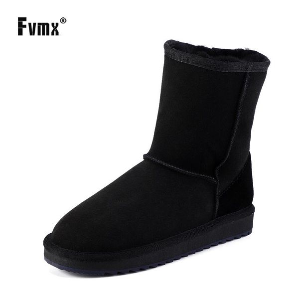 

boots fvmx fashion real sheepskin leather snow women shearling fur wool lined winter shoes large size brown, Black