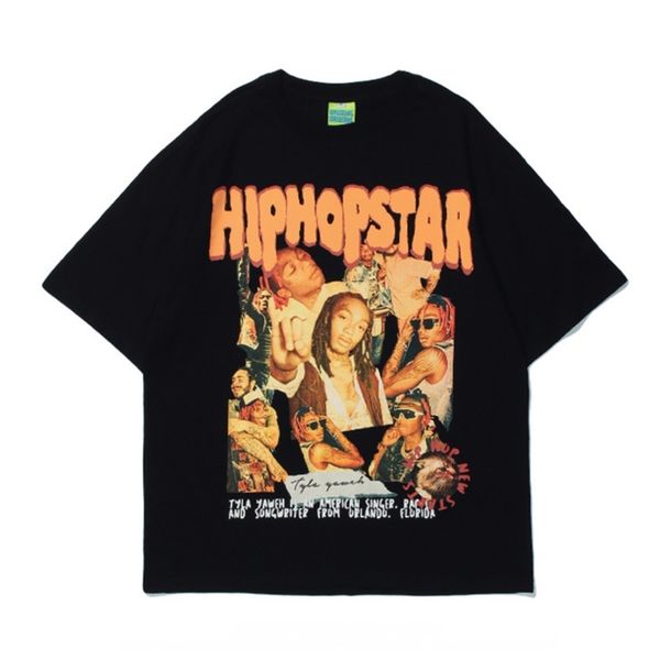 

graphic print t-shirt hip hop letter tshirts rap music short sleeve crew neck tee black white 210527, White;black