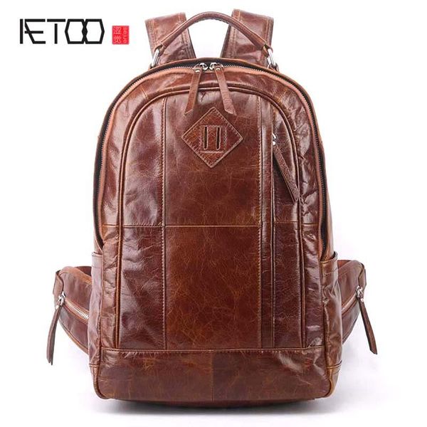 

backpack aetoo men's shoulder casual leather fashion bag male korean version