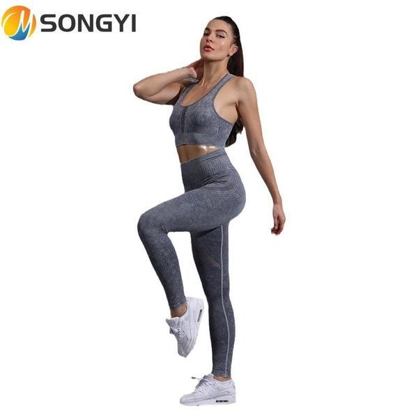 

yoga outfit songyi 2pcs womens set fashion sports fitness skin friendly clothing with chest pad casual thin running sportswear i296