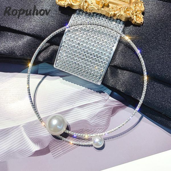 

chains ropuhov 2021 korean fashion gift woman pearl open collar female celebrity short luxury necklace personality choker wholesale, Silver