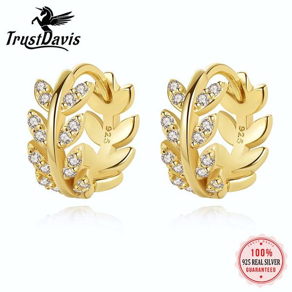 

hoop & huggie trustdavis 2021 girls 925 sterling silver earrings leaves with zircon fashion trendy jewelry h014, Golden;silver