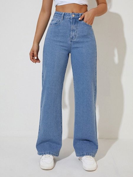 

high waist straight leg jeans u0cs#, Blue
