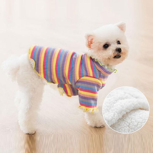 

dog apparel cute pet clothes puppy rainbow knitting sweater autumn winter warm thicken striped knitted pullovers cat sweaters