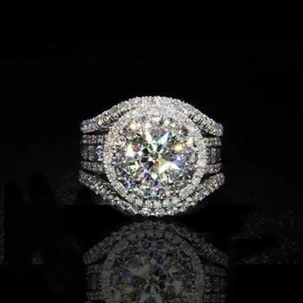 

wedding rings fashion luxury circle shiny lager zircon jewelry silver color engagement ring for women metal 2021, Slivery;golden