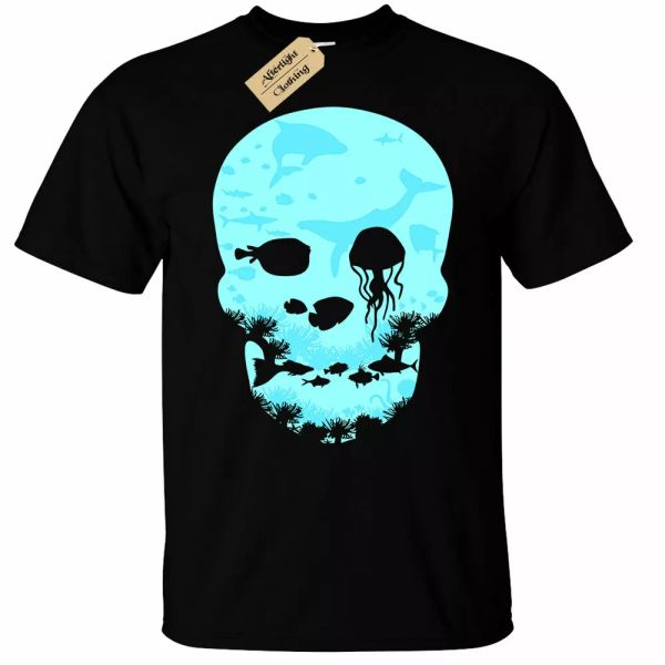 

Dead sea t shirt man deep undeadwater ocean skeleton skull, White;black