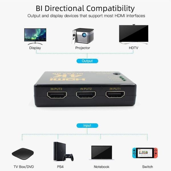 

audio cables & connectors video switcher 1080p switch 3 input 1 output ps3 for dvd port hdtv splitter hub n3i1