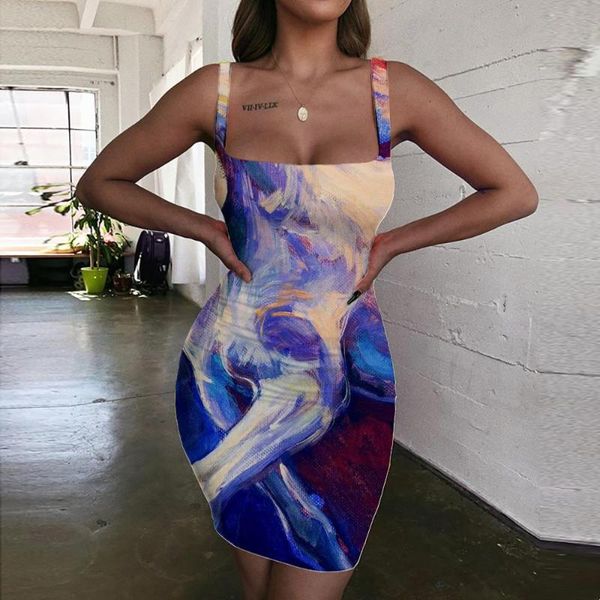

casual dresses giyu brand dizziness women abstract ladies bodycon dress colorful halter sleeveless womens clothing, Black;gray