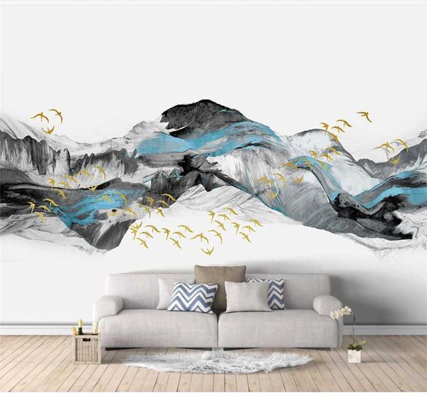 

wallpapers milofi chinese style bird abstract blue landscape wallpaper sofa bedroom custom mural 8d waterproof wall cloth