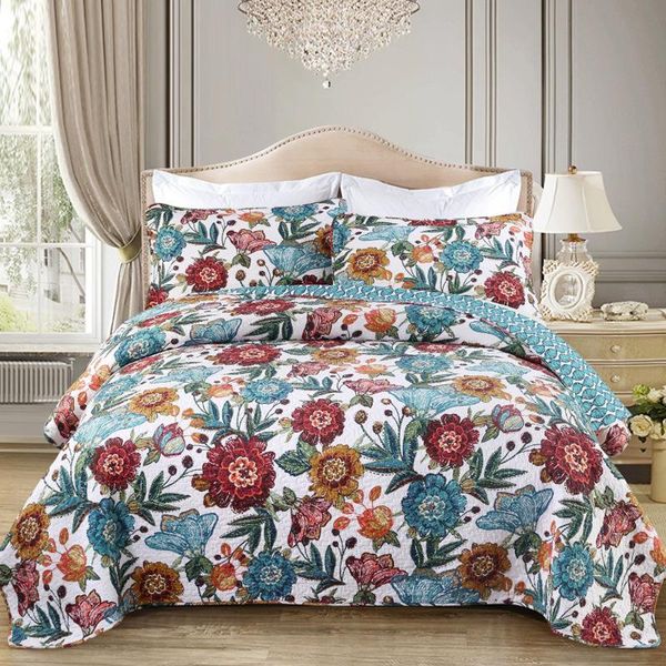 

comforters & sets chausub flowers bedspread quilt set 3pcs printed cotton quilts bed cover pillowcase king queen size summer quilted coverle