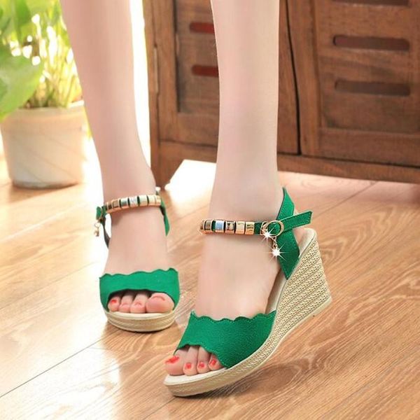 

summer women sandals platform wedge female casual high increas shoes ladies fashion ankle strap open toe a565, Black