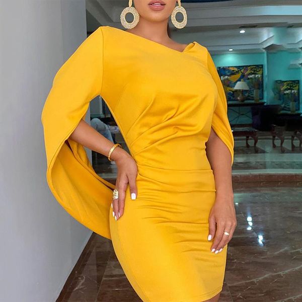 

casual dresses women's elegant and fashionable cape dress banquet pleated long-sleeved temperament slim version bodycon mini, Black;gray