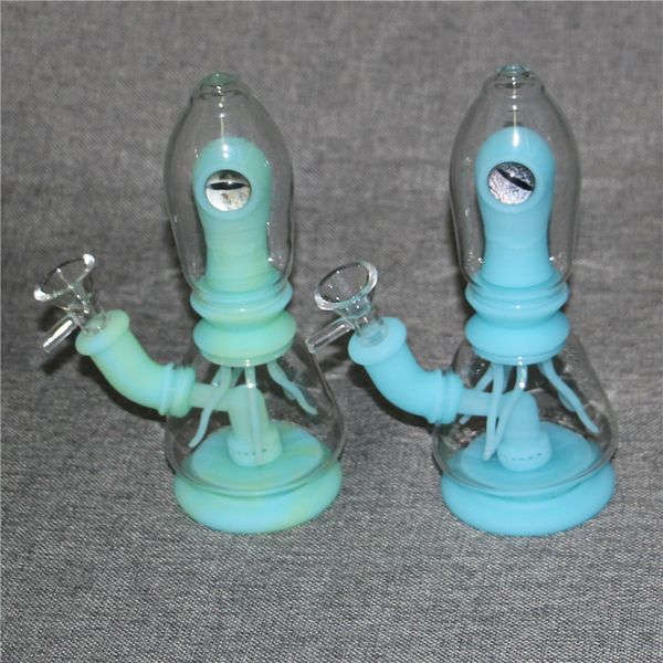 Bong per pipa ad acqua che si illumina al buio Bong in vetro siliconico narghilè dab rigs gorgogliatore spesso con ciotole filtranti chiodi banger al quarzo