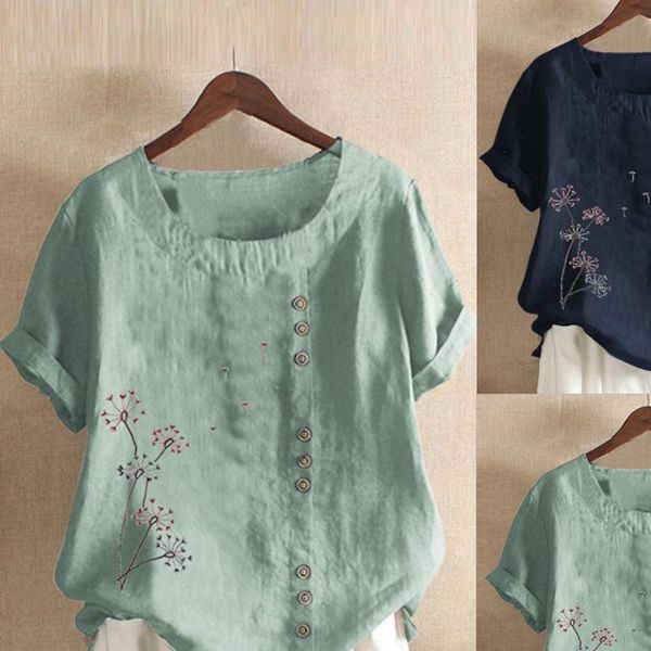 

womens shirts feitong women blouse casual plus size o neck short sleeve girl and dog printed loose button tunic shirt, White