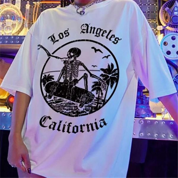 

women's t-shirt 2021 oversized tee skulls printed shirt women harajuku streetwear graphic female summer plus size 3xl y2k clothes tshir, White