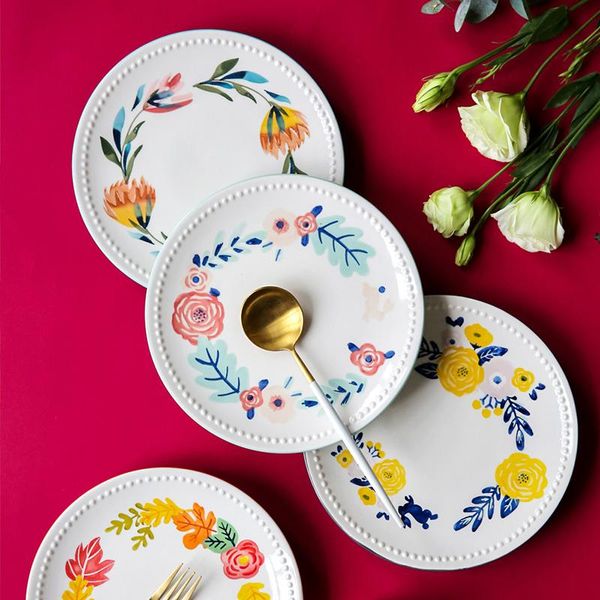 

dinnerware sets green plants ceramic dinner plate tableware dessert cake dish western beef steak set kitchen