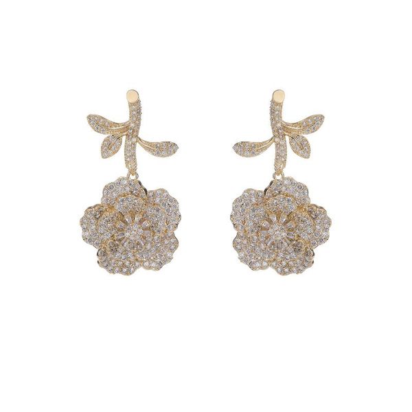 

Dangle & Chandelier Cubic Zircon CZ Flower Earrings For Wedding, Crystals Earring Bride, Women Girl Birthday Party Jewelry CE11360, Silver
