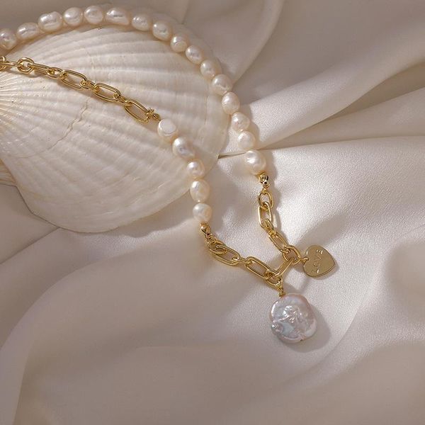 

pendant necklaces vintage punk female jewelry huge bud baroque freshwater pearls toggle clasp necklace chain choker for women, Silver