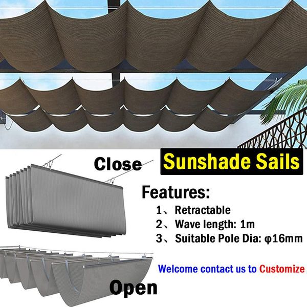 

shade 2pcs 2x7m brown color wave sunshade net and 2 set 7m length installation accessories kits