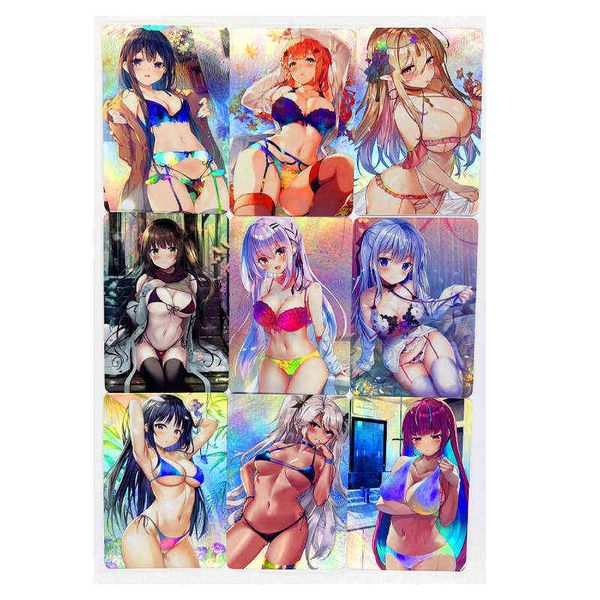 9 pçs / set ACG Sexy Swimsuit Brinquedos Hobbies Hobby Collectibles Coleção Coleção Anime Cartões G220311