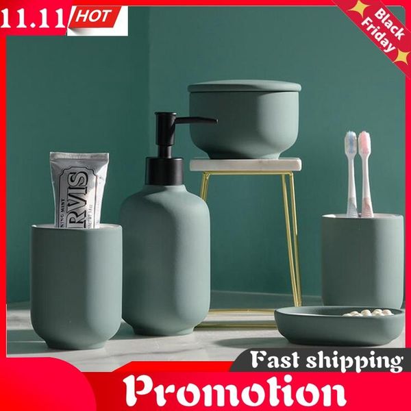 

nordic ceramics bathroom accessory set washing tools soap dispenser gargle cup toothbrush holder dish wedding decoration bath