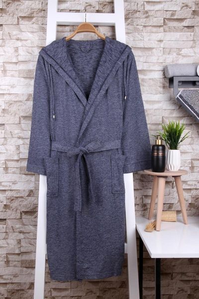 

women's sleepwear navy blue heather hooded dressing gown, Black;red