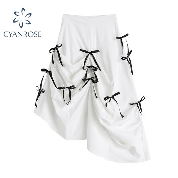 Нерегулярные качели соклонные складки юбка женщины MORI GIR с высокой талией твердые белые юбки летний новый корейский стиль моды шикарный мини Jupe 210417
