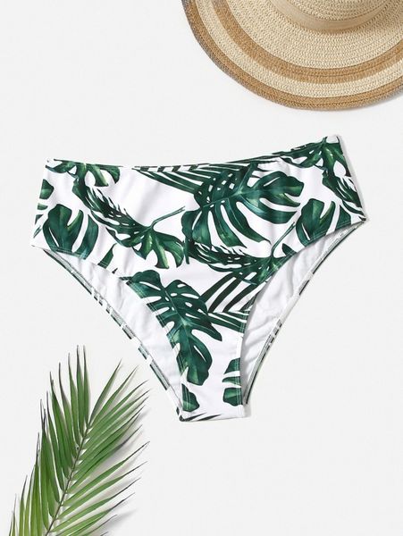

plus plant print high waisted bikini bottom g8oq#, Black