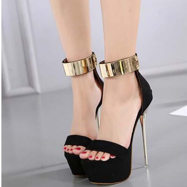 

party shoes ankle strap heels platform sandals women wedding pumps 16cm high sequined gladiator black